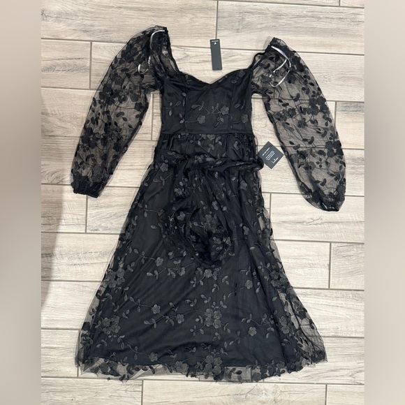 NWT Lulus Darling Charisma Black Mesh Embroidered Midi Dress| XS - Picture 3 of 7
